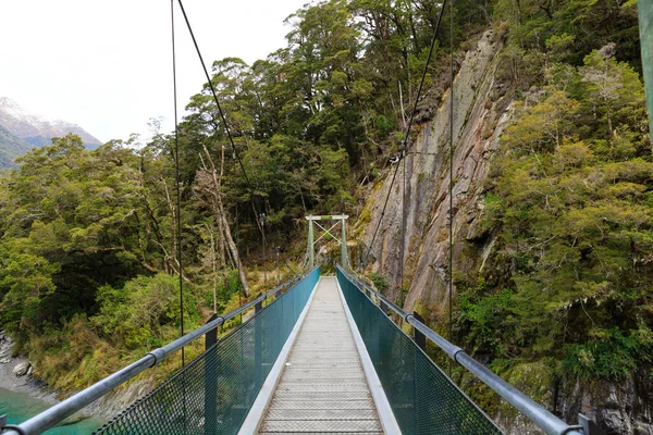 Деревянный Мост Веревкой Прогулок Национальном Парке Маунт Аспиринг Новая Зеландия — стоковое фото