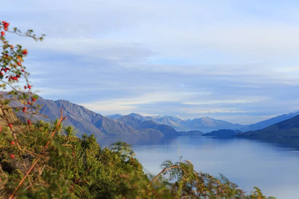 新西兰南部的Hawea湖美丽的山景 — 图库照片