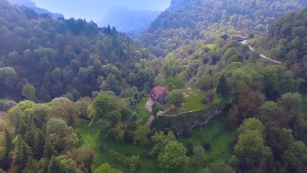 Santa Magdalena Hermitage Church Top Mountain Hill Rupit Full Trees — Stock Video