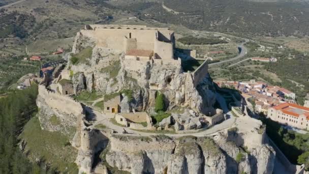 Aerial View Ancient Castle Morella Scenario Templars Middle Ages Castellon — Stock Video