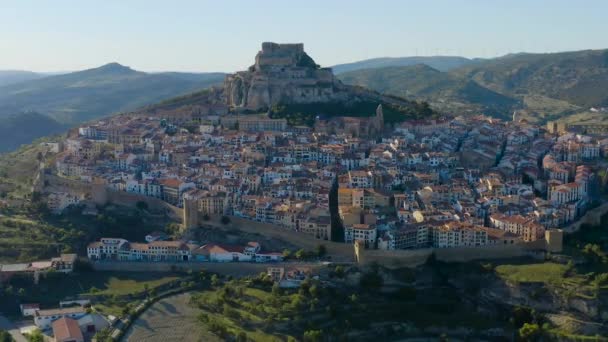 Dolly Effect Dolly Zoom Old Walled City Morella Valencia Province — Stock Video