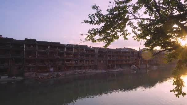 Vista Paisagem Com Céu Por Sol Cidade Velha Fenghuang Landscape — Vídeo de Stock