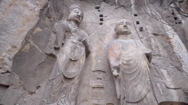 Grutas Longmen Buda Quebrado Cavernas Pedra Esculturas Nas Grutas Longmen — Vídeo de Stock