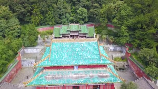 Luftaufnahme Der Großen Halle Purpurnen Himmelspalast Wudang Berg Hier Betete — Stockvideo
