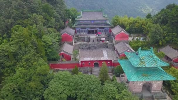 Wudang Shan Daki Nanyan Sarayı Nın Cephesi Gözetleme Kulesine Kırmızımsı — Stok video