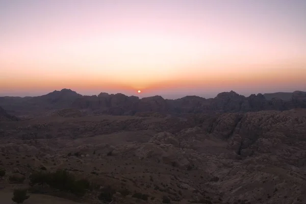 Захід Сонця Над Монастирями Петри Загублене Місто Йордан — стокове фото