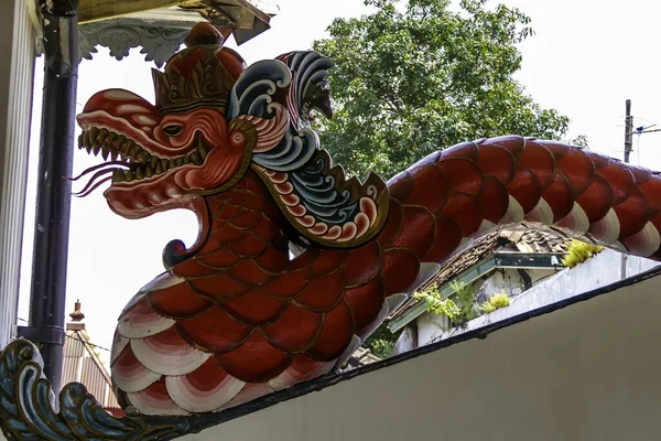Reddish Dragon Snake Called Naga Sculpted Stone Decorate Temples Yogyakarta — Stock Photo, Image