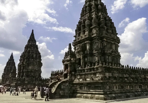 Population Locale Touristes Visitant Temple Hindou Prambanan Près Yogyakarta Île — Photo