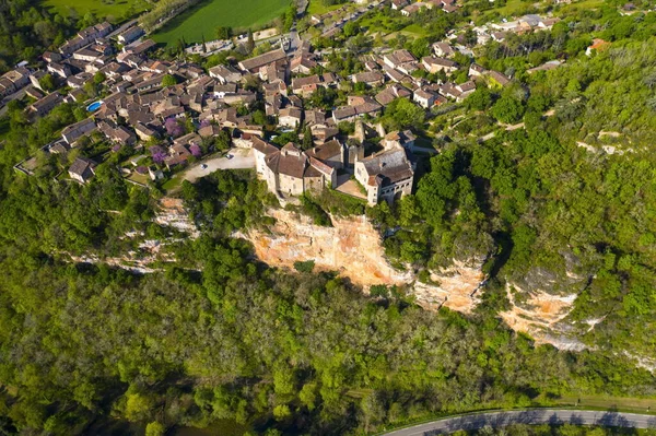 Panorama Lotu Ptaka Średniowiecznej Wioski Bruniquel Autentycznego Klejnotu Architektonicznego — Zdjęcie stockowe