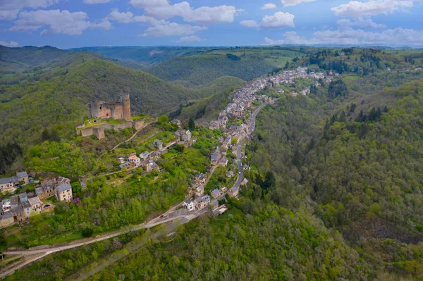 Letecký Pohled Vesnici Najac Aveyron Francie Známý Pro Částečně Zničené Stock Obrázky