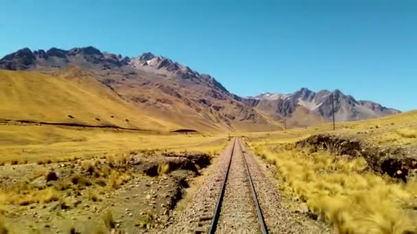 Train Track Middle Peruvian Andes Way Start Travel Route Puno — Stock Video