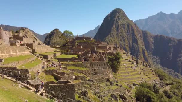 Cidadela Machu Picchu Com Vista Para Montanha Huayna Picchu Aguascalientes — Vídeo de Stock