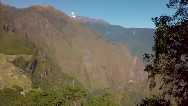 Panorama Från Bergstoppen Landskapsutsikt Från Huayna Picchu Till Machu Picchus — Stockvideo