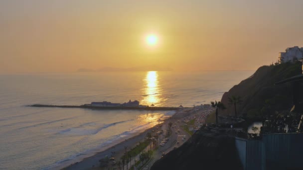 Sonnenuntergang Mit Blick Auf Das Viertel Miraflores Die Sonne Geht — Stockvideo