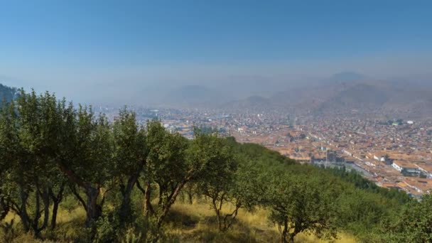 Vue Panoramique Ville Cusco Depuis Sommet Sacsayhuaman Brouillard Dans Vallée — Video