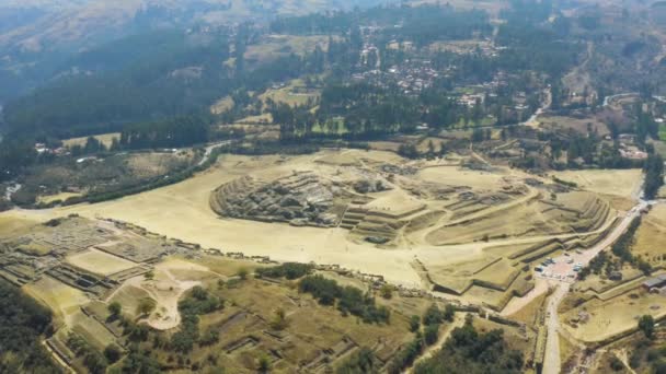 Aerial View Saqsaywaman Fortress Inca Ruins Incas Build Walls Fortress — Stock Video