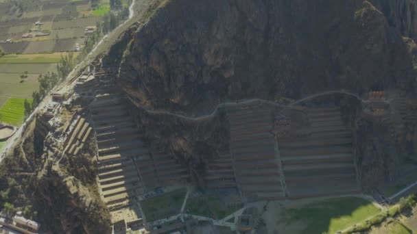 Ollantaytambo Archaeological Site Uma Fortaleza Inca Com Terraços Templos Casas — Vídeo de Stock