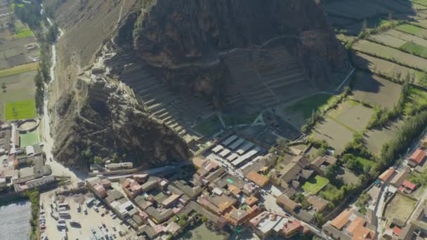 Aerial View Ollantaytambo Inca Ruins Ollantaytambo Sacred Valley Incas Peru — Stock Video