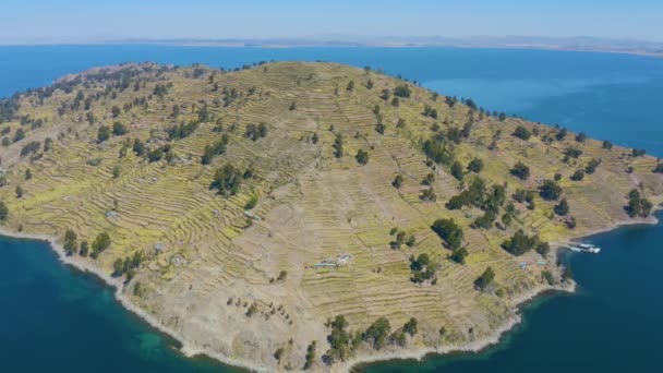 Vista Panoramica Intorno All Isola Taquile Nel Lago Titicaca Perù — Video Stock