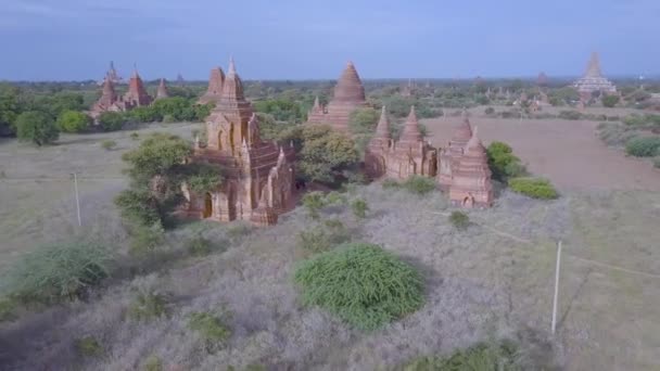 Vista Aérea Templos Abandonados Ciudad Vieja Bagan Myanmar — Vídeos de Stock