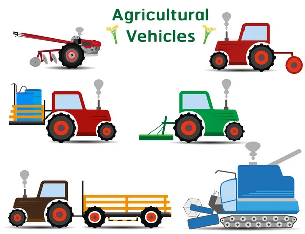 Symbole Für Landwirtschaftliche Fahrzeuge Setzen Vektor Illustration — Stockvektor