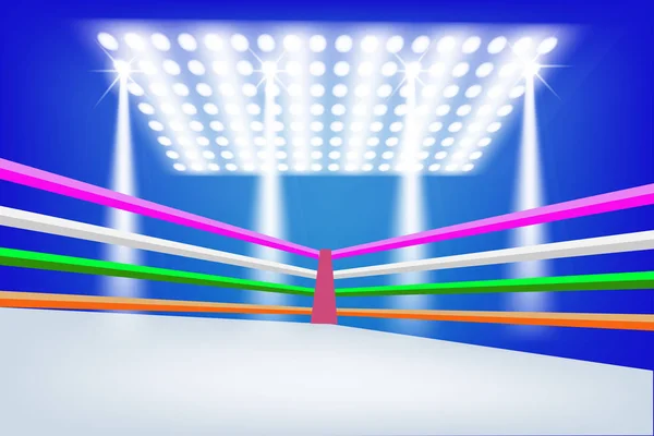 Empty Boxing Ring Colorful Ropes Night Light Stadium Arena — Stock Photo, Image