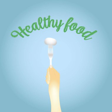 sağlıklı gıda. Champignon bir çatal üzerinde. vektör illüstrasyon