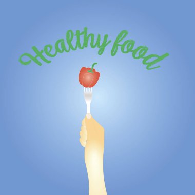 sağlıklı beslenme kavramı. bir çatal üzerinde tatlı biber. vektör illüstrasyon