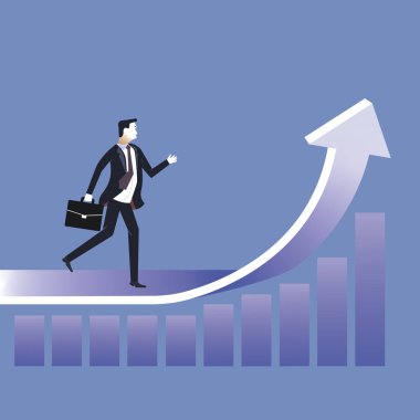 Hedefe ulaşın. İşadamı hedefe koşuyor. Kavram iş vektör illüstrasyon