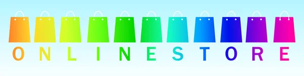 Online vásárlás. Bevásárlótáska logó bolti felirattal. Internetes üzlet koncepció. Vektor — Stock Vector