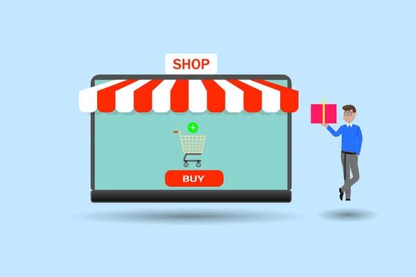 Conceito de ilustração vetorial moderno e plano de loja online de compras — Vetor de Stock