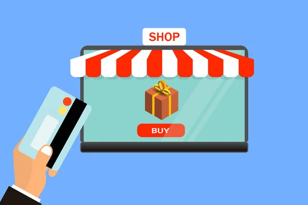 Conceito de ilustração vetorial moderno e plano de loja online de compras — Vetor de Stock