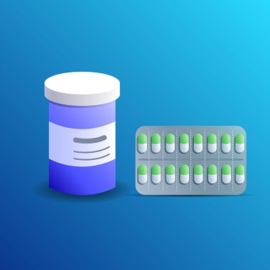 Farklı ilaç ve şişeler, sağlık ve alışveriş, eczane, eczane. Düz biçimli vektör.