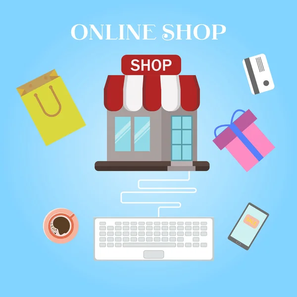 Shopping online. disegno piatto illustrazione vettoriale — Vettoriale Stock