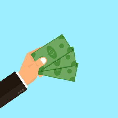 El para tutar. Fikir satın almak, yeniliğe yatırım yapmak, modern teknoloji iş konsepti. Web siteleri, web pankartları, bilgi grafikleri için modern düz tasarım grafikleri. Vektör illüstrasyonu