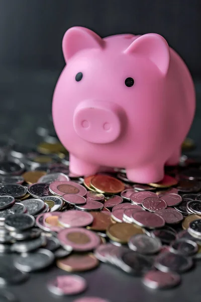 Piggybank Sitting Top Pile Coins — Stock Photo, Image