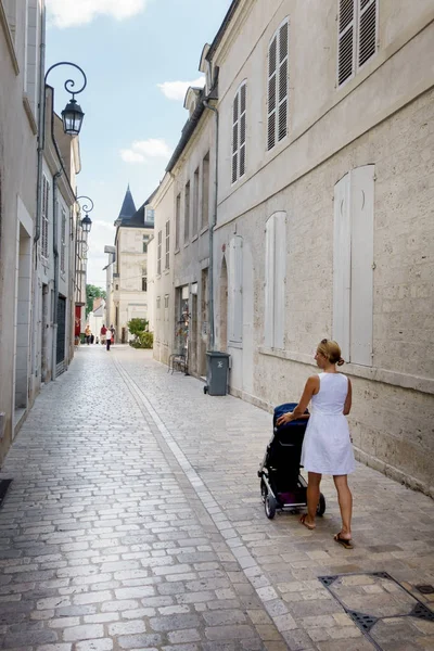 Mother Pushing Stroller Street France — Stock Photo, Image