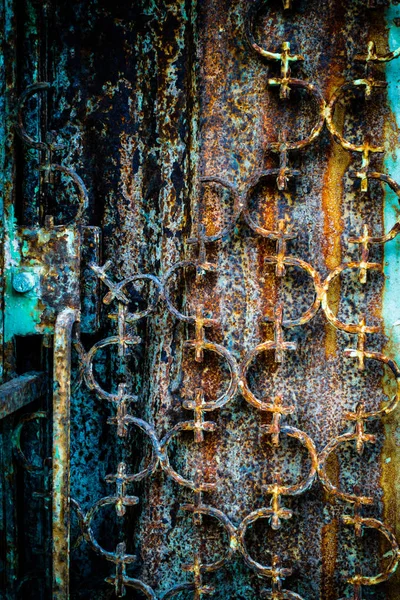 Close Rusted Metal Door Greece — Stock Photo, Image