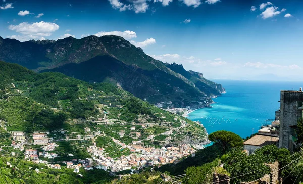 Panoramiczny Widok Wieś Przez Morze Góry Cinque Terre Włochy — Zdjęcie stockowe