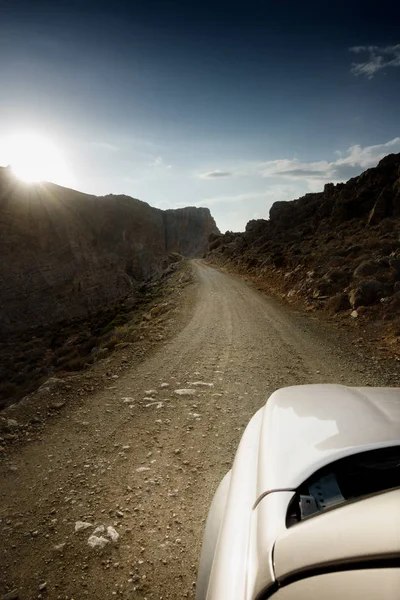 Carro Estrada Que Move Direção Montanhas Creta Grécia — Fotografia de Stock