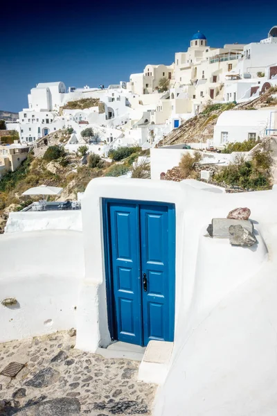 Oia Town Blue Door Santorini Island Greece — Stock Photo, Image