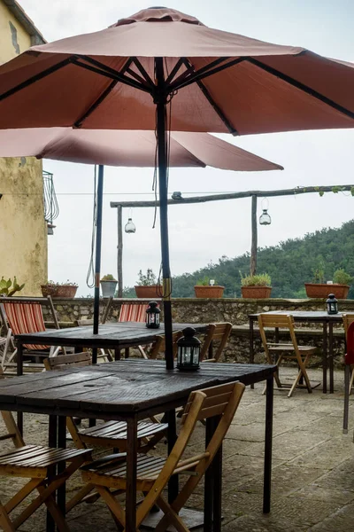 Several Wooden Tables Chairs Restaurant Cinque Terre Italy — Stock Photo, Image