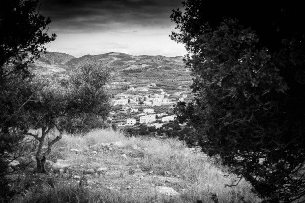 Vista Lejana Del Pueblo Montaña Archanes Creta Grecia — Foto de Stock