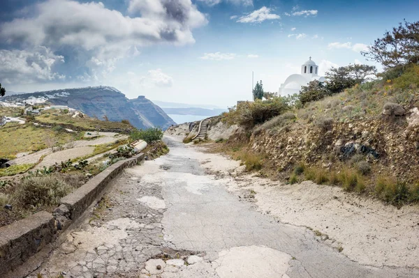 Δρόμο Που Οδηγεί Προς Νησί Της Σαντορίνης — Φωτογραφία Αρχείου