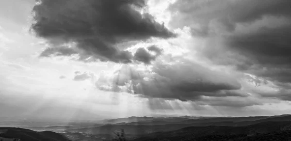 Paysage Montagneux Panoramique Contre Ciel Nuageux Delphes Grèce — Photo