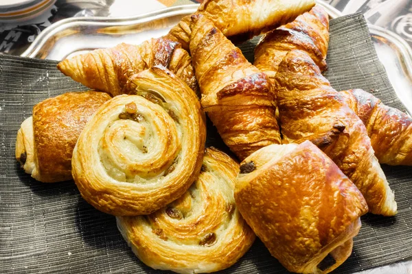 Close Fresh Baked Croissants Breakfast — Stock Photo, Image