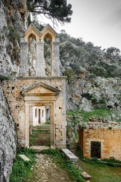 Verwoeste Gebouw Door Hill Kreta Griekenland — Stockfoto