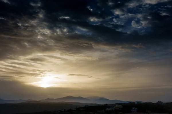 Scenic View Dark Clouds Ray Lights Crete Greece — Stock Photo, Image