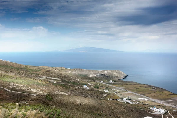 Scenic View Field Seascape Cloudy Sky Santorini Greece — Stock Photo, Image