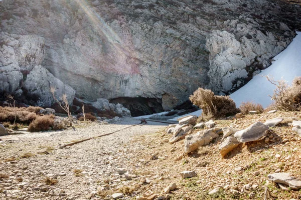 View Track Mountain Tunnel Background Crete Greece Europe — Stock Photo, Image